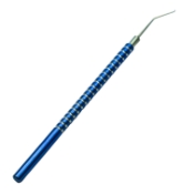 Nagahara Nucleus Phaco Chopper, Titanium, Angled Shaft, 1.5mm Long Tip Nucleus Divider Blade, 0.75mm Cutting Edge, Set At 90 Degrees, Ambidextrous, Round Grooved Handle, Overall Length 4.65" (118mm) 